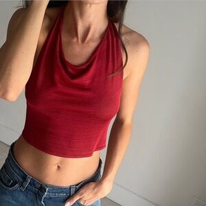 AYA MUSE Cinnabar Knit Halter Top In Red